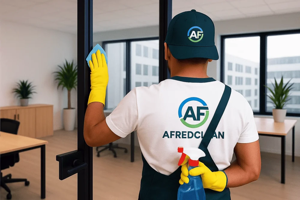 Technicien en combinaison bleue utilisant une ventouse professionnelle sur pare-brise de véhicule dans atelier automobile