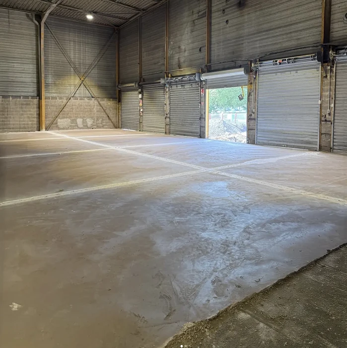 Cinq professionnels souriants posent ensemble dans un bureau moderne avec baies vitrées